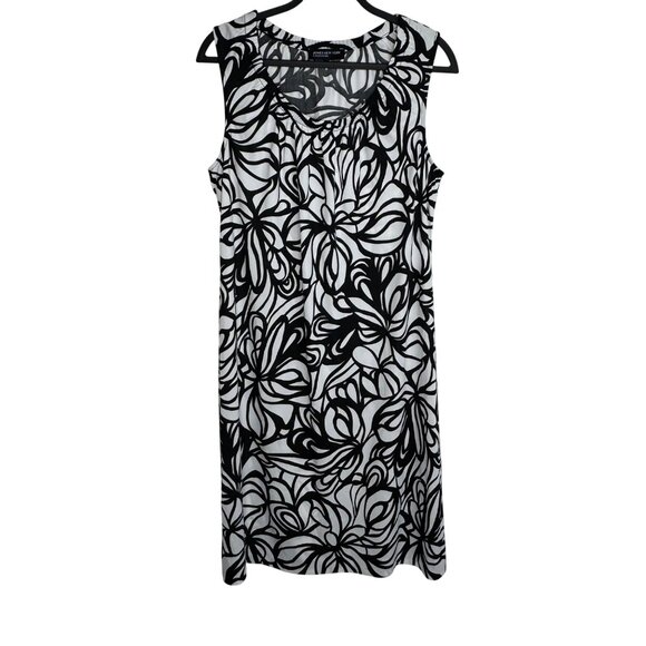 Jones New York Semi Sheer Black &‎ White Sleeveless Abstract Floral Dress XL - Picture 1 of 6
